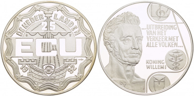 Нидерланды 25 экю 1992 король Виллем I, расширение торговли со всеми странами X 50 серебро PROOF 1068-1-61
