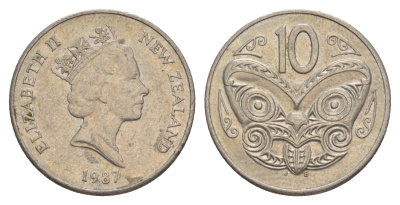 Новая Зеландия 10 центов 1987 KM 61 медно-никель 4179-1245