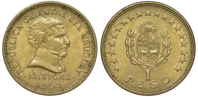 Уругвай 1 песо 1965 KM 46 алюминиевая бронза 92-611