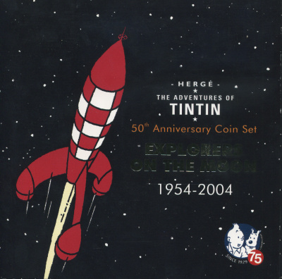 Бельгия набор из 24 монет + жетон 2004 50 лет первой ракете на Луне, TINTIN, 12 монет по 1 евроценту и 12 монет по 2 евроцента, тираж 10000 экз., жетон серебро, в оригинальном буклете, с сертификатом    UNC  1-5-3-21