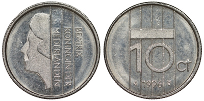 НИДЕРЛАНДЫ 10 ЦЕНТОВ 1996 БЕАТРИКС KM 203 никель 71-455