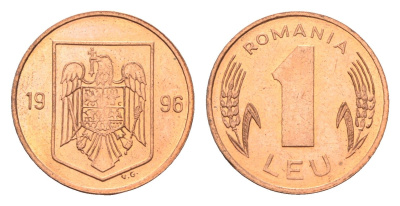 Румыния 1 лей 1996 редкий год KM 115 сталь плакировнная медью UNC 11-264-11