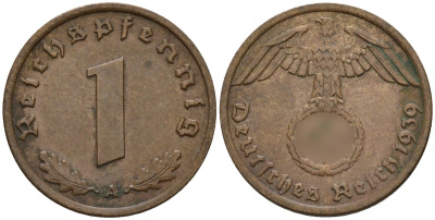 Германия 1 рейхспфенниг 1939 A KM 89, J. 361 бронза 4147-1142
