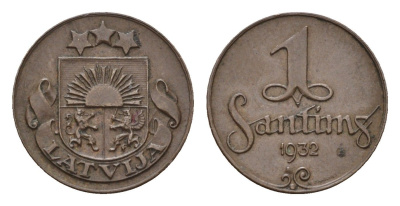 Латвия 1 сантим 1932 KM 1 бронза 4679-214