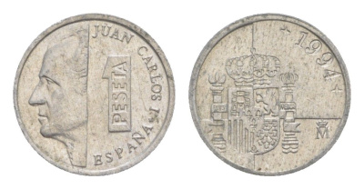 Испания 1 песета 1994 M, Хуан Карлос I (1975-2014) KM 832 алюминий 4623-1057