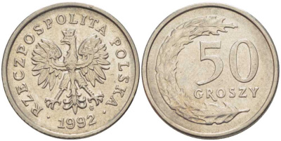 Польша 50 грошей 1992 MW KM 281, Parchimowicz 706c медно-никель 28-727