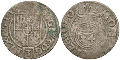 Польша 3 полкера (3 полторака - 1 крейцер) 1625 Сигизмунд III Ваза (1587-1632) Gorecki B.25, KM 41 серебро 4160-167