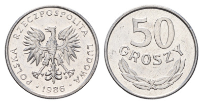 Польша 50 грошей 1986 Y 48.2 алюминий UNC 3459-647