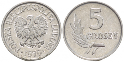 Польша 5 грошей 1970 MW  KM A46, Parchimowicz 204j алюминий 4549-113