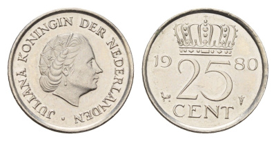 Нидерланды 25 центов 1980 Юлиана (1948-1980) KM 183 никель 4627-1033