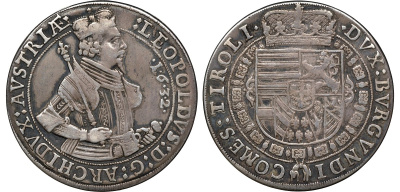 Австрия, Священная Римская империя 1 шраубталер (раскручивается) 1632 Эрцгерцог Леопольд V, монетный двор Халл Dav. 3338 серебро 00-801-18