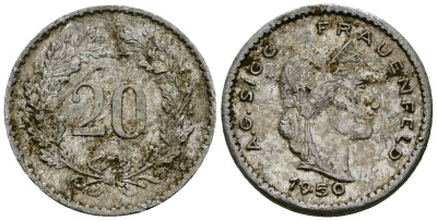 Швейцария 20 раппенов 1950 KM 29a медно-никель 4173-1019