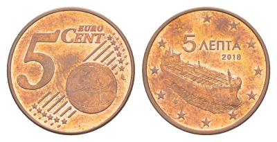 Греция 5 евроцентов 2018 KM 183 сталь плакированная медью 4649-1235