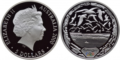 Австралия 5 долларов 2000 XXVII летние Олимпийские игры 2000 года в Сиднее, птицы KM 818 серебро PROOF 1077-2-34
