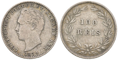 Португалия 100 реалов 1874 Луиш I (1861-1889) KM 510 серебро 272-1711