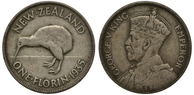 Новая Зеландия 1 флорин 1935 Георг V (1910-1936), Киви KM 4 серебро 272-1421