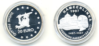 Финляндия 20 евро 1997 Хямеэнлинна SCARCE 115 серебро PROOF 02-235-41