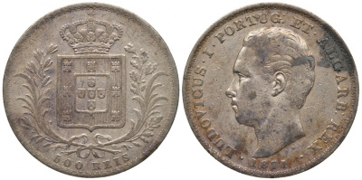 Португалия 500 рейс 1871 Луиш (Людовик) I (1861-1889) KM 509 серебро 1521-1013