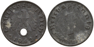 Германия 1 рейхспфенниг 1942 B KM 97, J. 369 цинк 4154-931