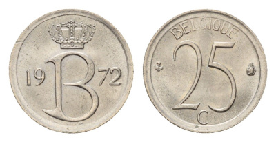 Бельгия 25 сантимов 1972 Belgique KM 153 медно-никель 4627-615