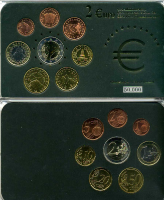 Словения евронабор из 8 монет 2007-2008 2 евро юбилейные, в пластике  биметалл  UNC  1181-1-04