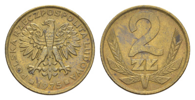 Польша 2 злотых 1975 Y 80.1 латунь aUNC 4647-1154