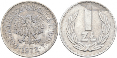 ПОЛЬША 1 ЗЛОТЫЙ 1972 MW KM 49.1 алюминий 68-417
