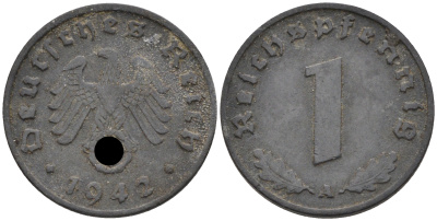 Германия 1 рейхспфенниг 1942 A KM 97, J. 369 цинк 4594-1262