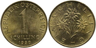АВСТРИЯ 1 ШИЛЛИНГ 1990 KM 2886 алюминиевая бронза 33-532