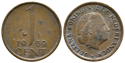 НИДЕРЛАНДЫ 1 ЦЕНТ 1969 ЮЛИАНА KM 180 бронза 177-511