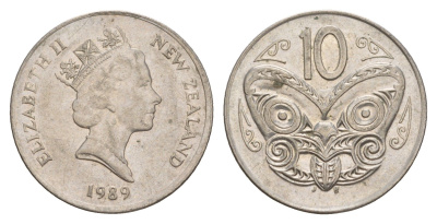 Новая Зеландия 10 центов 1989 KM 61 медно-никель 4182-145