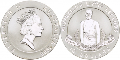 Австралия 10 долларов 1995 Олимпийское золото Австралии, Дон Лоррейн Фрейзер KM 301 серебро PROOF 1082-6-64