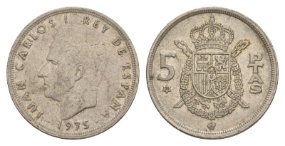 Испания 5 песет 1975 (80) M, Хуан Карлос I (1975-2014) KM 807 медно-никель 4619-1236
