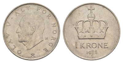 Норвегия 1 крона 1988 Улаф V (1957-1991) KM 419 медно-никель 4635-726