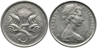 Австралия 5 центов 1981 Елизавета II (1952-2022), ехидна KM 64 медно-никель 4549-712