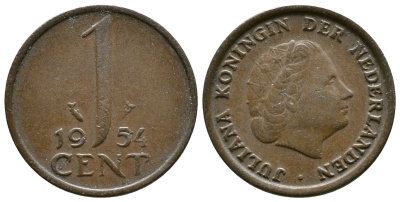 Нидерланды 1 цент 1954 Юлиана (1949-1980) KM 180 бронза 75-1421