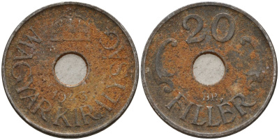 Венгрия 20 филлеров 1943 редкий год KM 520 сталь 4151-1044