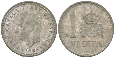 Испания 1 песета 1986 Хуан Карлос I (1975-2014) KM 821 алюминий 4618-418