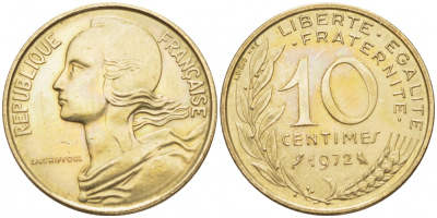 ФРАНЦИЯ 10 САНТИМОВ 1972 ТИП MARIANNE KM 929 медь алюминий никель 112-562