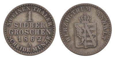 Ангальт-Бернбург 1 грош 1862 KM 95, AKS 23, J. 69 серебро 4659-115