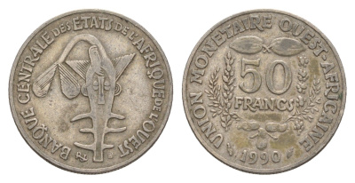 Западная Африка (BCEAO) 50 франков 1990 KM 6 медно-никель 4655-827