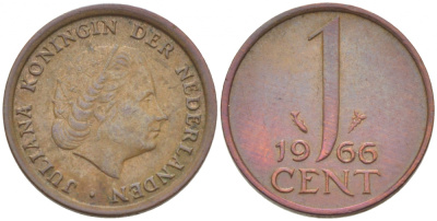 НИДЕРЛАНДЫ 1 ЦЕНТ 1966 ЮЛИАНА KM 180 бронза 3457-1027