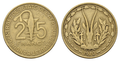 Западная Африка (ВСЕАО) 25 франков 1970 KM 5 медь алюминий никель 4114-153