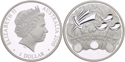 Австралия 1 доллар 2000 Паралимпийские игры серебро PROOF 1068-2-13