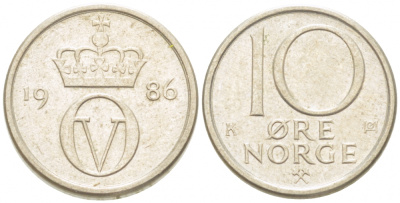 НОРВЕГИЯ 10 ЭРЕ 1986 КМ 416 медно-никель 3955-253