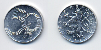 ЧЕХИЯ 50 ГЕЛЛЕРОВ 1995 KM 3.1 алюминий 46-616