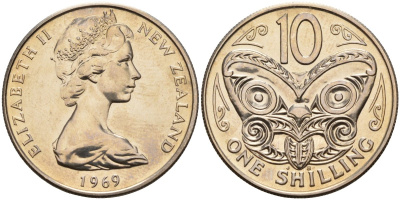 Новая Зеландия 10 центов 1969 Елизавета II (1953-) KM 35 медно-никель UNC 4143-1111