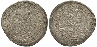 АВСТРИЯ 3 КРЕЙЦЕРА 1705 GE, ДОМ ГАБСБУРГОВ, ЛЕОПОЛЬД I (1657-1705), ПРАЖСКИЙ МОНДВОР Herinek 1473. КМ 1430 серебро 413-4323