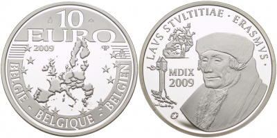 Бельгия 10 евро 2009 Эразм Роттердамский KM 285 серебро PROOF 1074-8-44