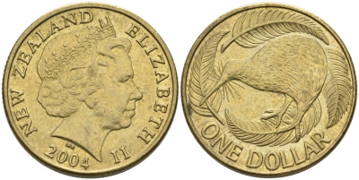 Новая Зеландия 1 доллар 2004 Елизавета II (1952-2022), птица киви  KM 120 алюминиевая бронза 51-2634